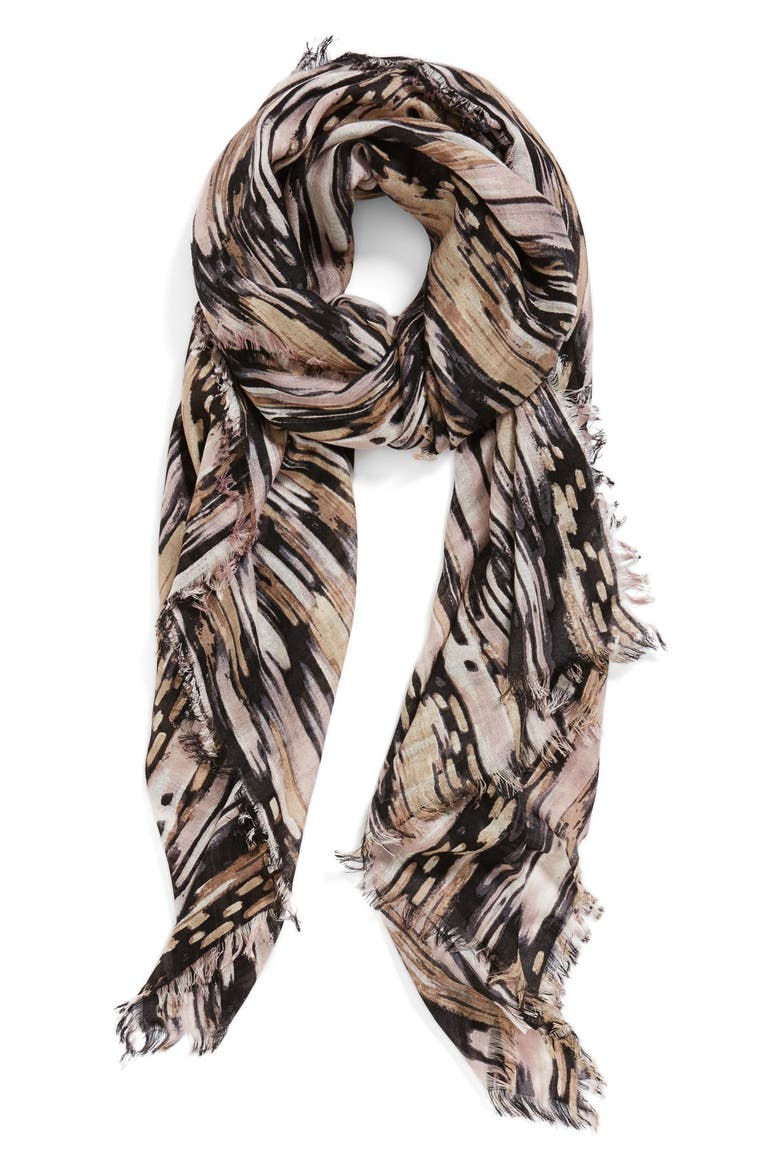 'Brushstrokes' Cashmere & Silk Blend Scarf, Main, color, BLACK COMBO