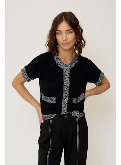 Central Park West Maribel Frayed Edge Tweed Sweater Tee In Black