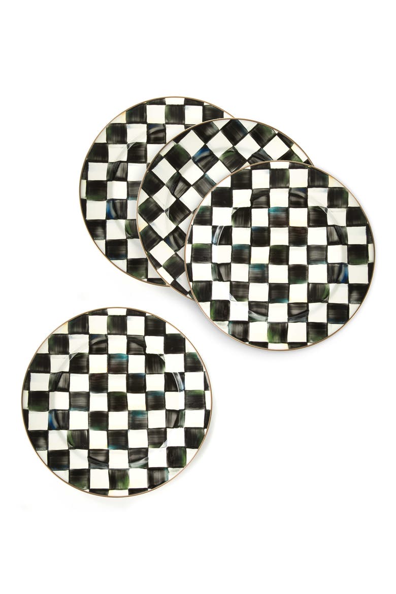Courtly Check Set of 4 Chargers, Alternate, color, BLACK/ WHITE