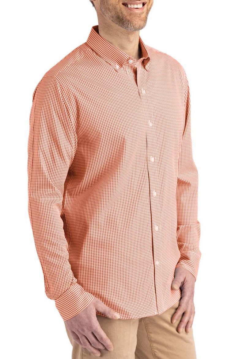 Skyline Check Performance Stretch Button-Down Shirt, Alternate, color, TEXAS ORANGE/ WHITE