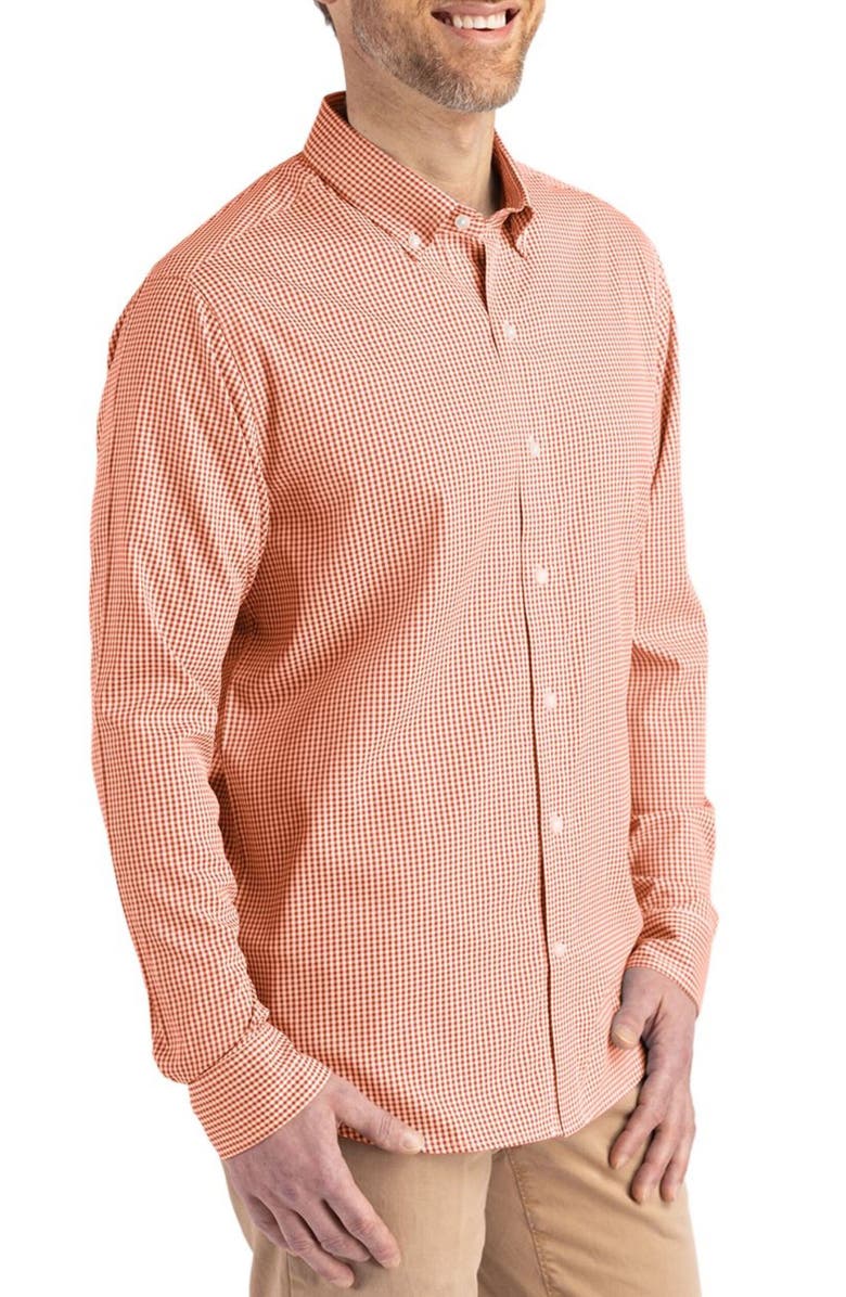 Cutter & Buck Skyline Check Performance Stretch Button-Down Shirt, Alternate, color, Texas Orange/ White