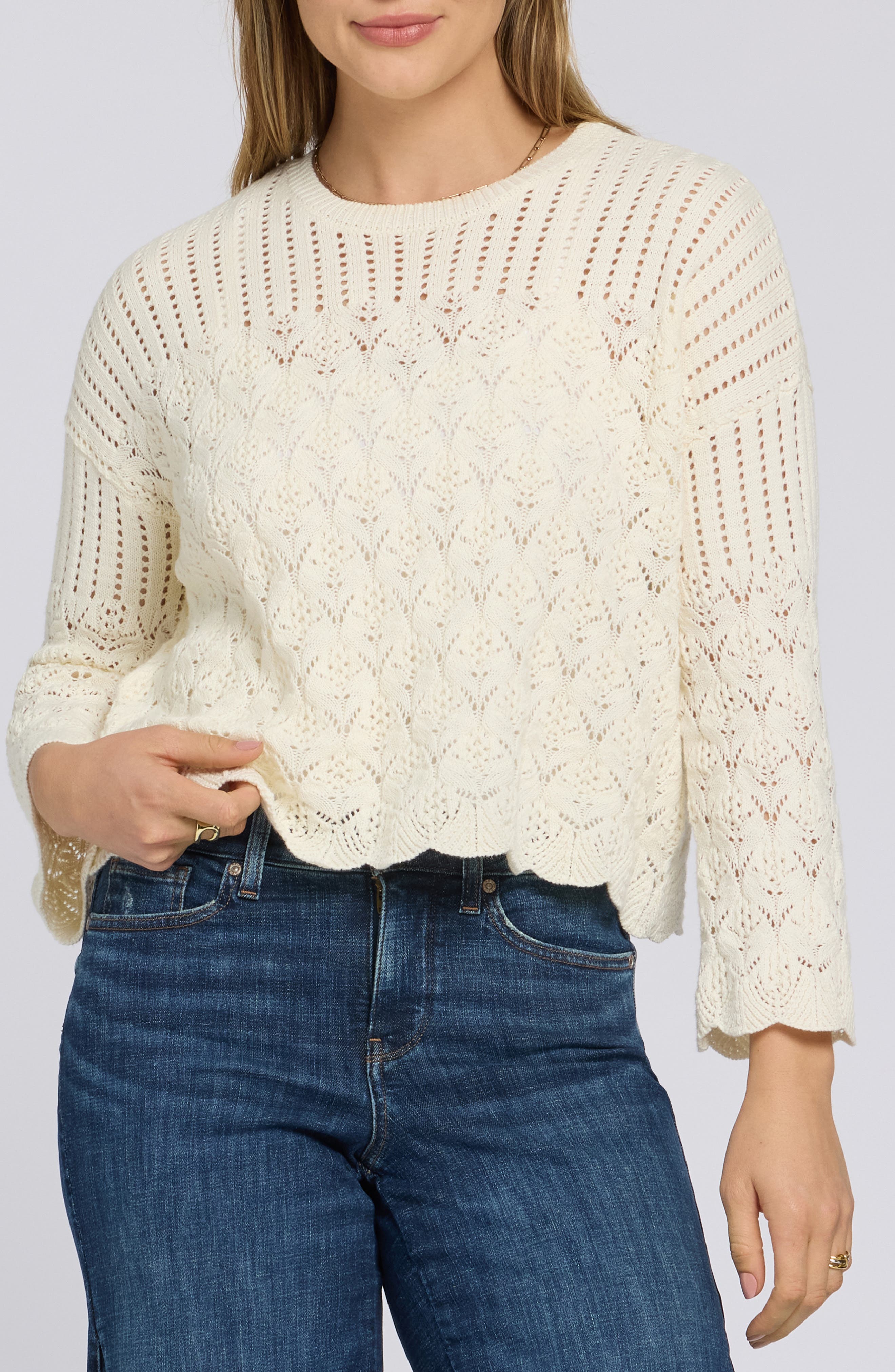 Pointelle Cotton Blend Sweater