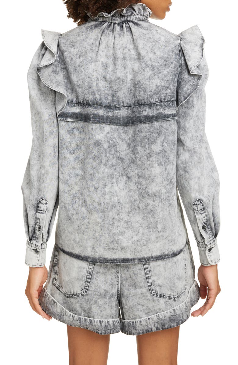 Isabel Marant Étoile Idety Ruffle Trim Stonewashed Shirt, Alternate, color, Faded Black