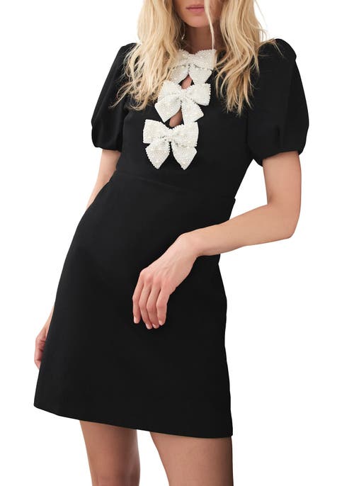 Mint Velvet Bow Detail Mini Dress In Black