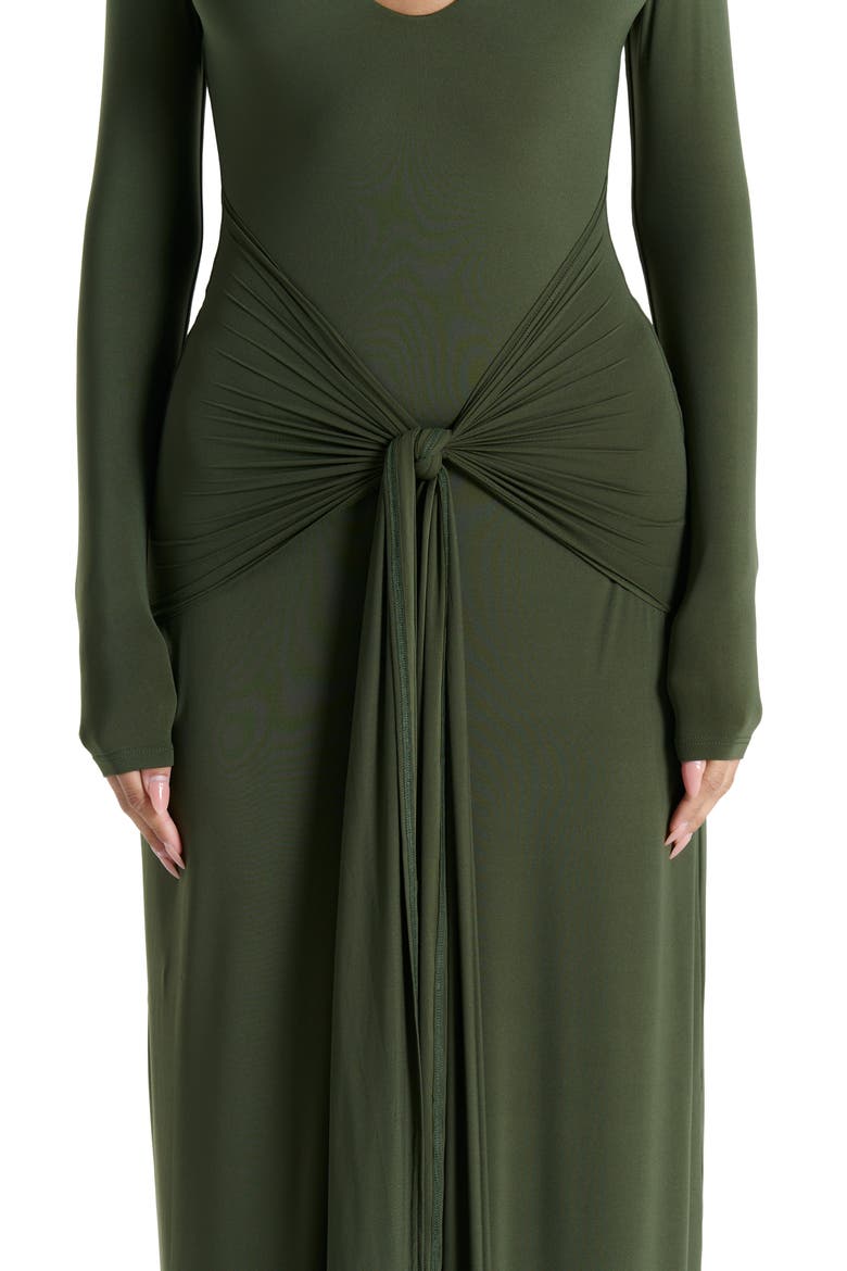 Cutout Tie Front Long Sleeve Maxi Dress, Alternate, color, DARK OLIVE