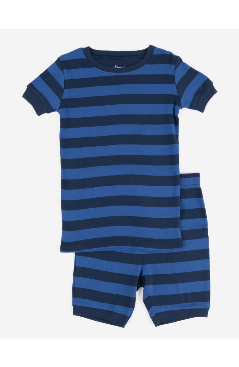 Leveret Kids Cotton Two-Piece Short Pajamas, Stripes & Solids, Main, color, Striped Blue & Navy