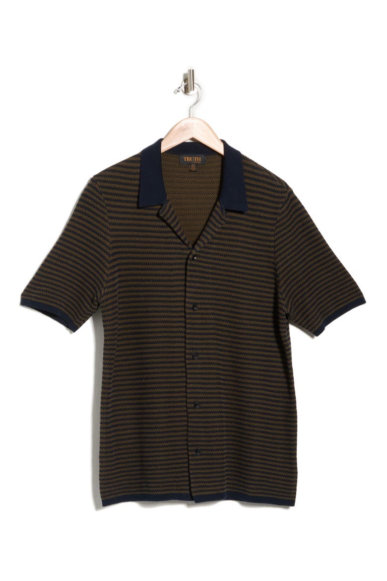 Contrast Collar Button-Up Sweater, Alternate, color, NAVY/ OLIVE