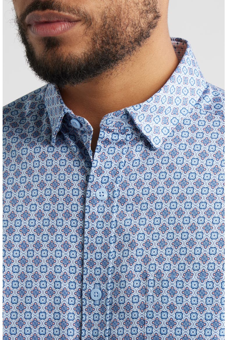 Logan Print Button-Up Shirt, Alternate, color, BLUE/ PINK FLORAL TILE