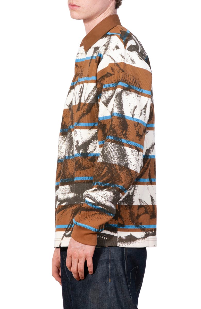 PLEASURES Worms Graphic Rubgy Shirt, Alternate, color, Brown Stripe