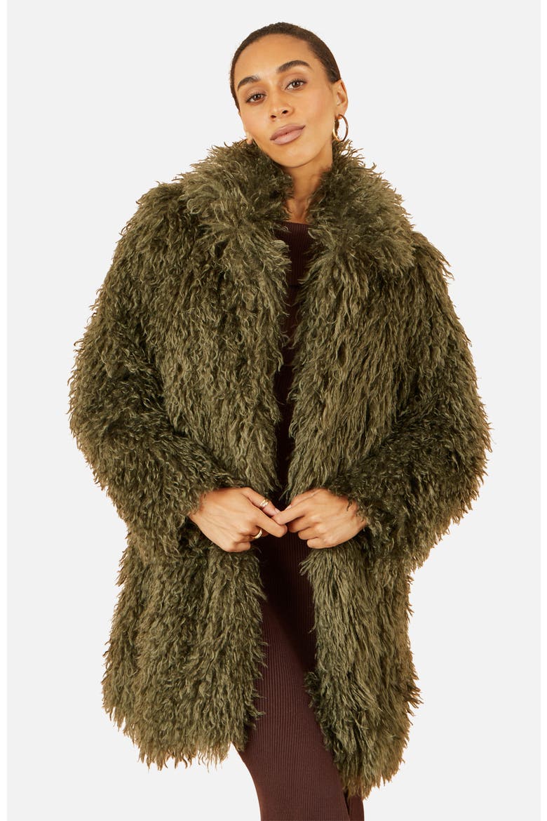 Luxe Long Hair Faux Fur Coat, Alternate, color, Green