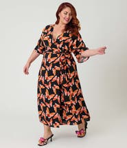 Unique Vintage Plus Size 1970s Wrap Midi Dress
