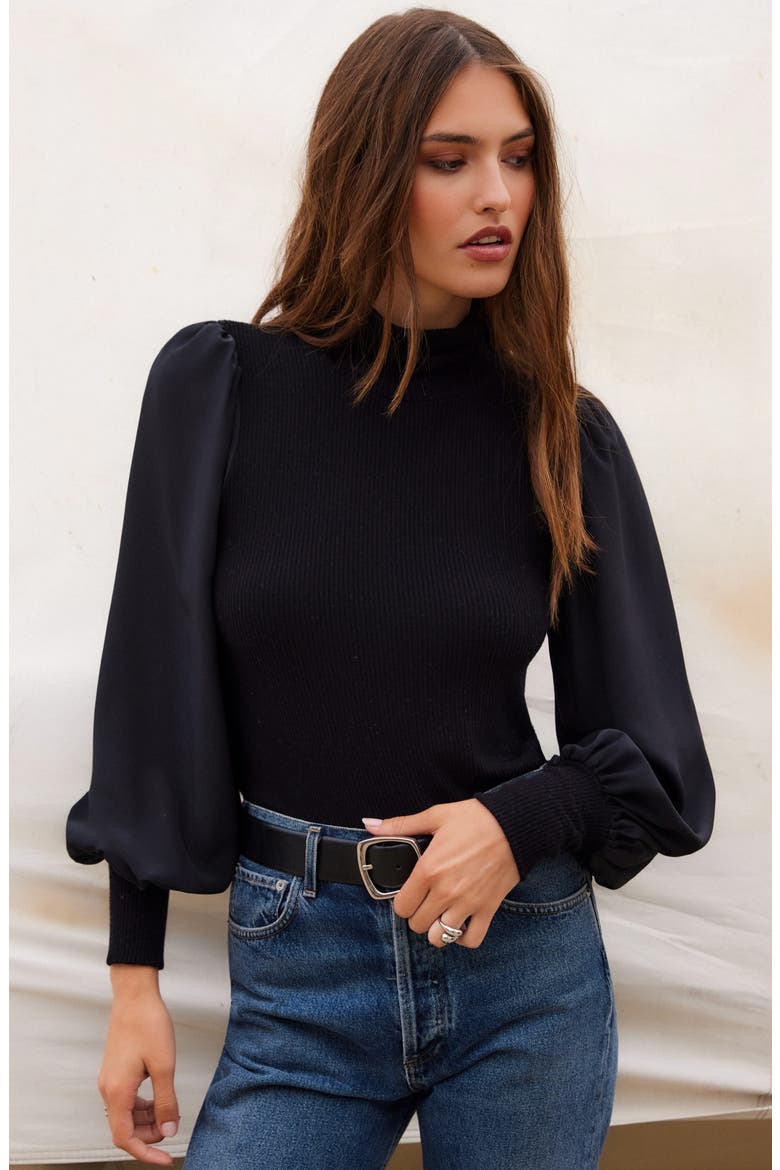 Lisette Mixed Media Turtleneck Top, Alternate, color, BLACK