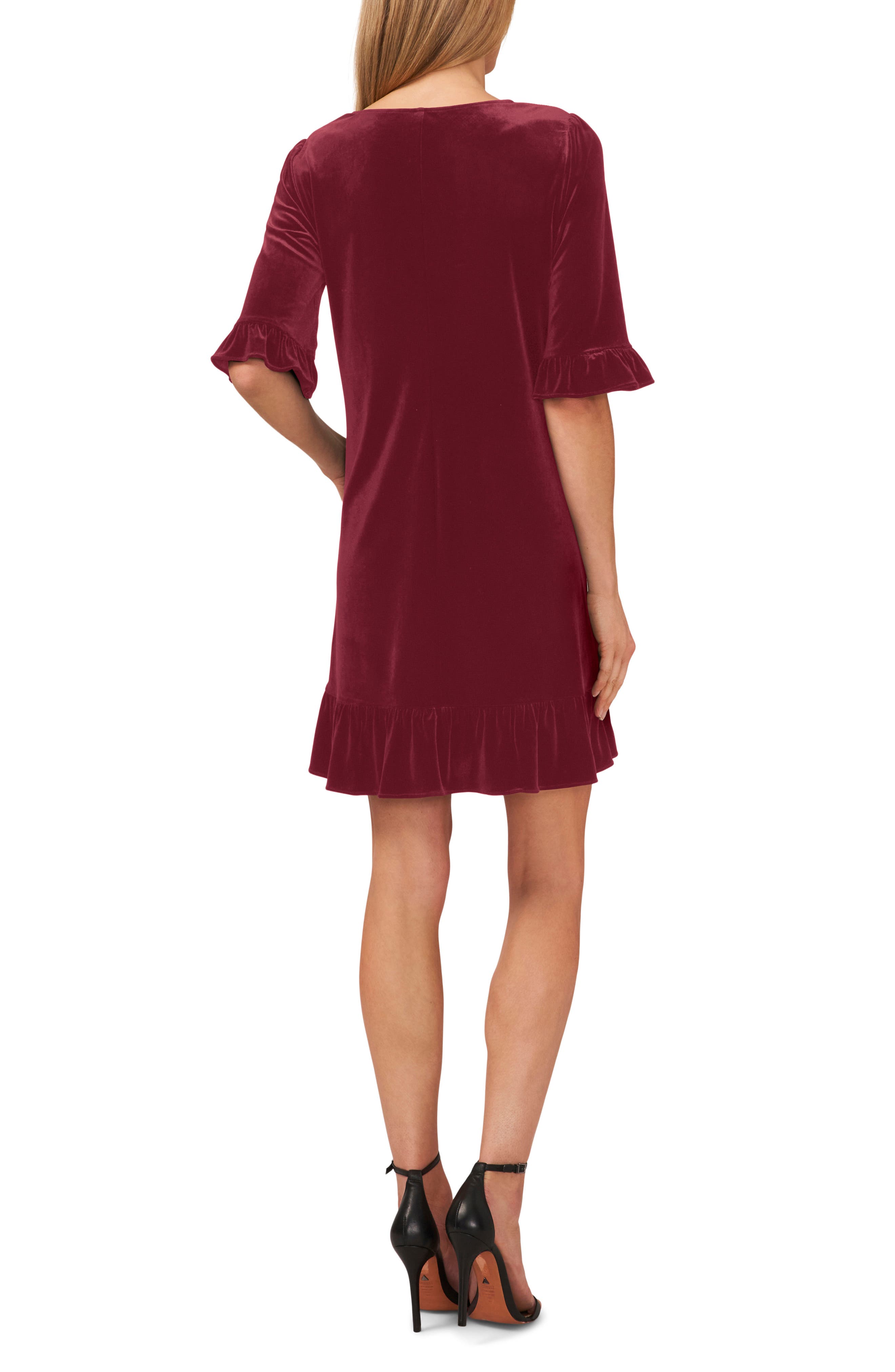 V Neck Elbow Sleeve Velvet Minidress - image 2