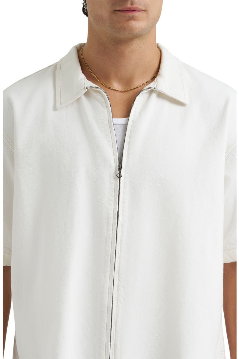 Denim Short Sleeve Zip-Up Shirt, Alternate, color, WHITE