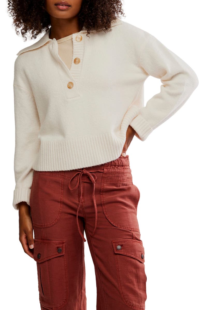 Free People Trading Up Cotton Blend Polo Sweater, Main, color, Ivory