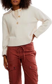 Free People Trading Up Cotton Blend Polo Sweater