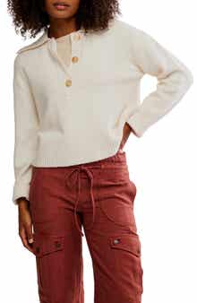 Free People Trading Up Cotton Blend Polo Sweater