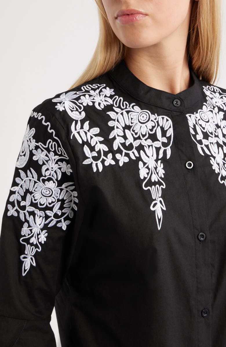 NIKKI LUND Veronique Embroidered Cotton Button-Up Shirt, Alternate, color, Black