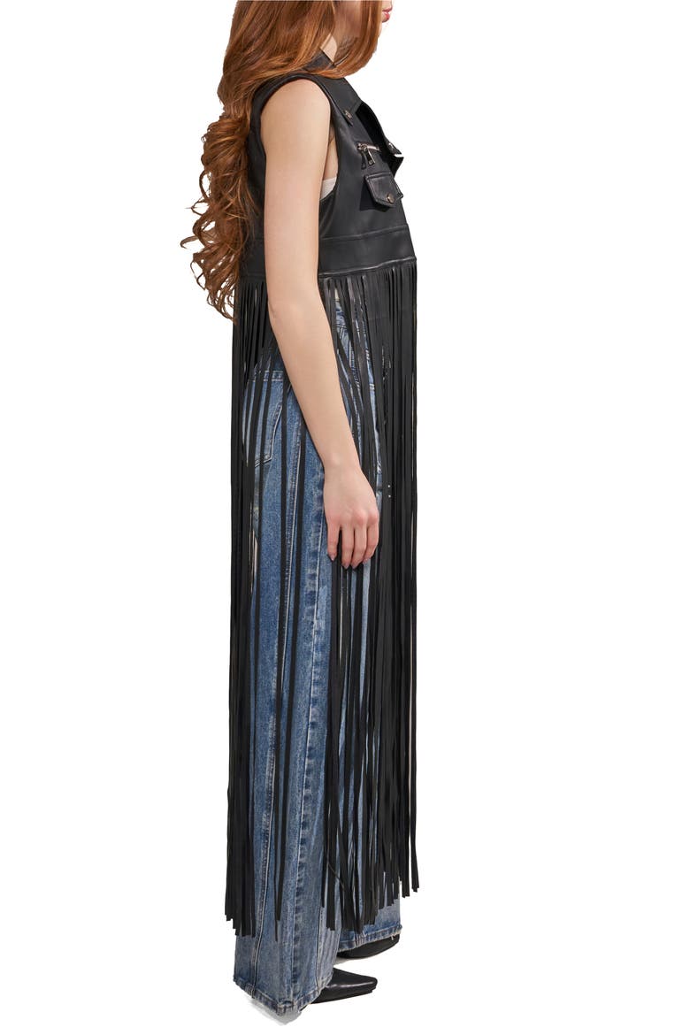 Arden Fringe Faux Leather Vest, Alternate, color, BLACK
