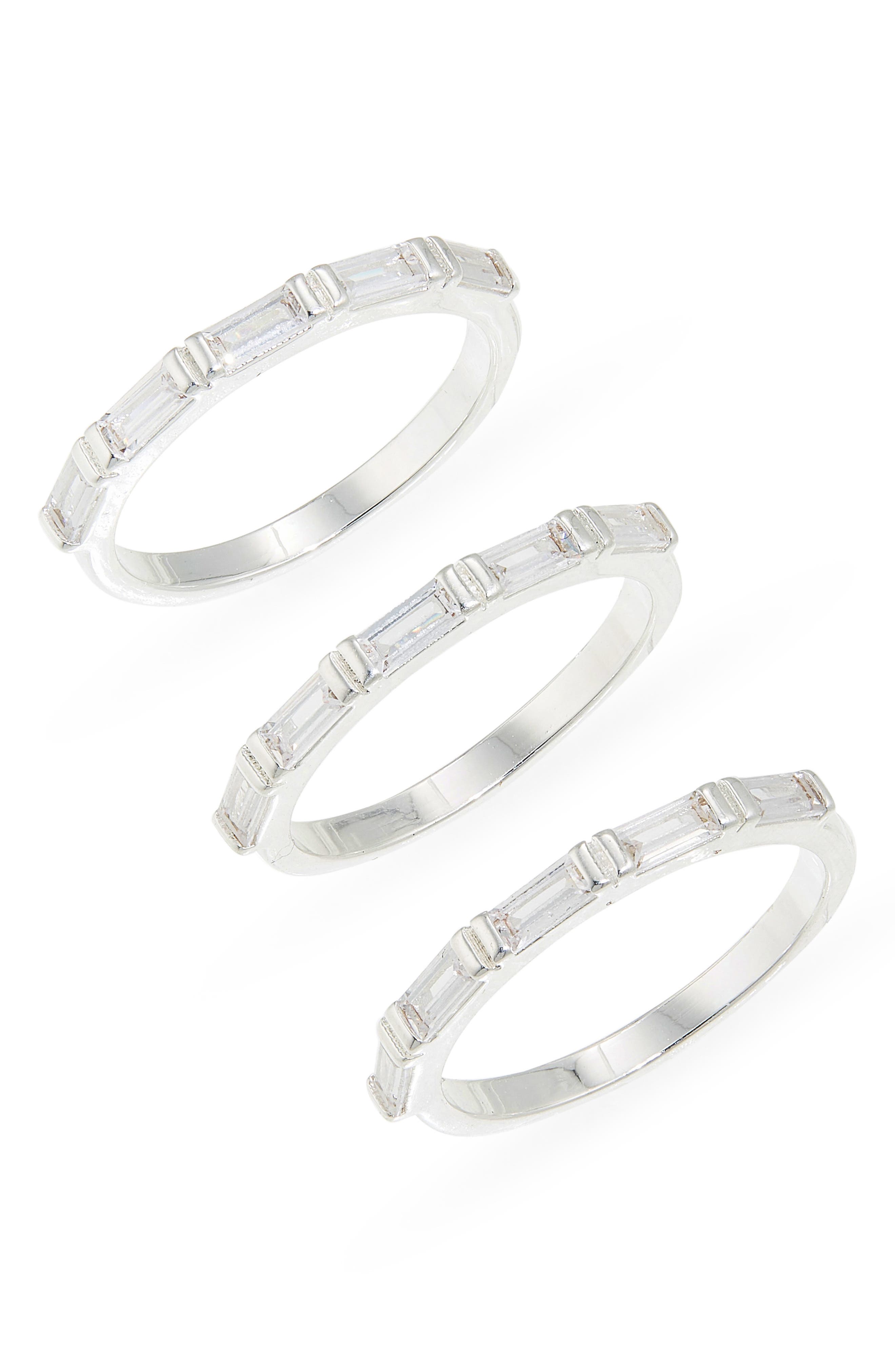 NORDSTROM RACK Set of 3 Baguette Cubic Zirconia Stackable Band Rings