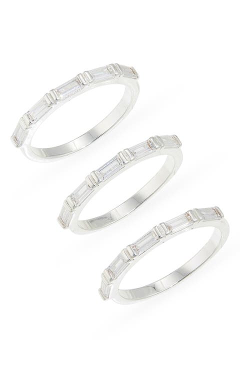 Set of 3 Baguette Cubic Zirconia Stackable Band Rings