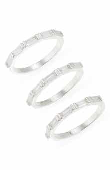 NORDSTROM RACK Set of 3 Baguette Cubic Zirconia Stackable Band Rings