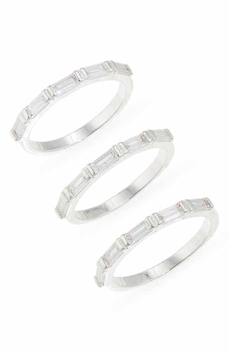 NORDSTROM RACK Set of 3 Baguette Cubic Zirconia Stackable Band Rings