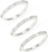 NORDSTROM RACK Set of 3 Baguette Cubic Zirconia Stackable Band Rings