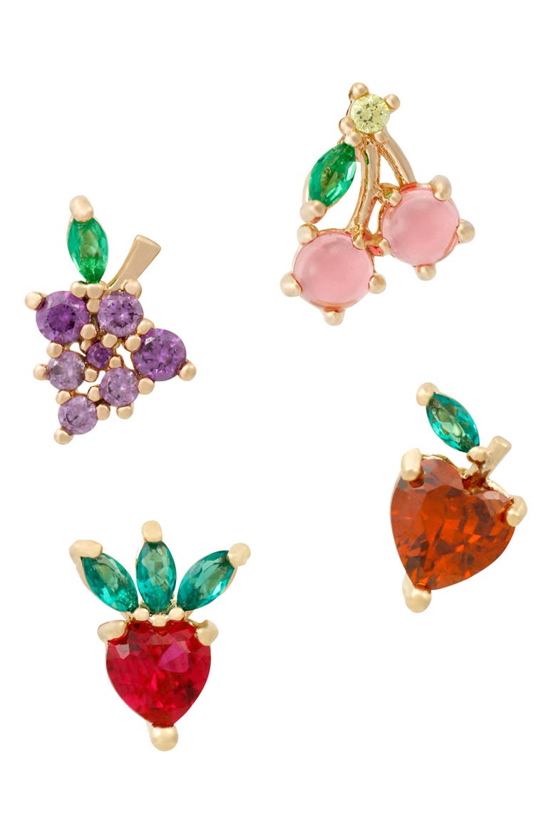 Fruit Basket Set of 4 Mismatched Stud Earrings, Alternate, color, GOLD