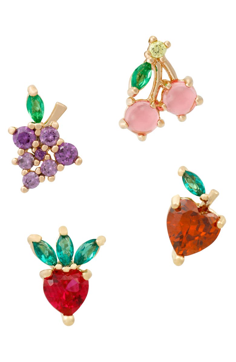Girls Crew Fruit Basket Set of 4 Mismatched Stud Earrings, Alternate, color, Gold