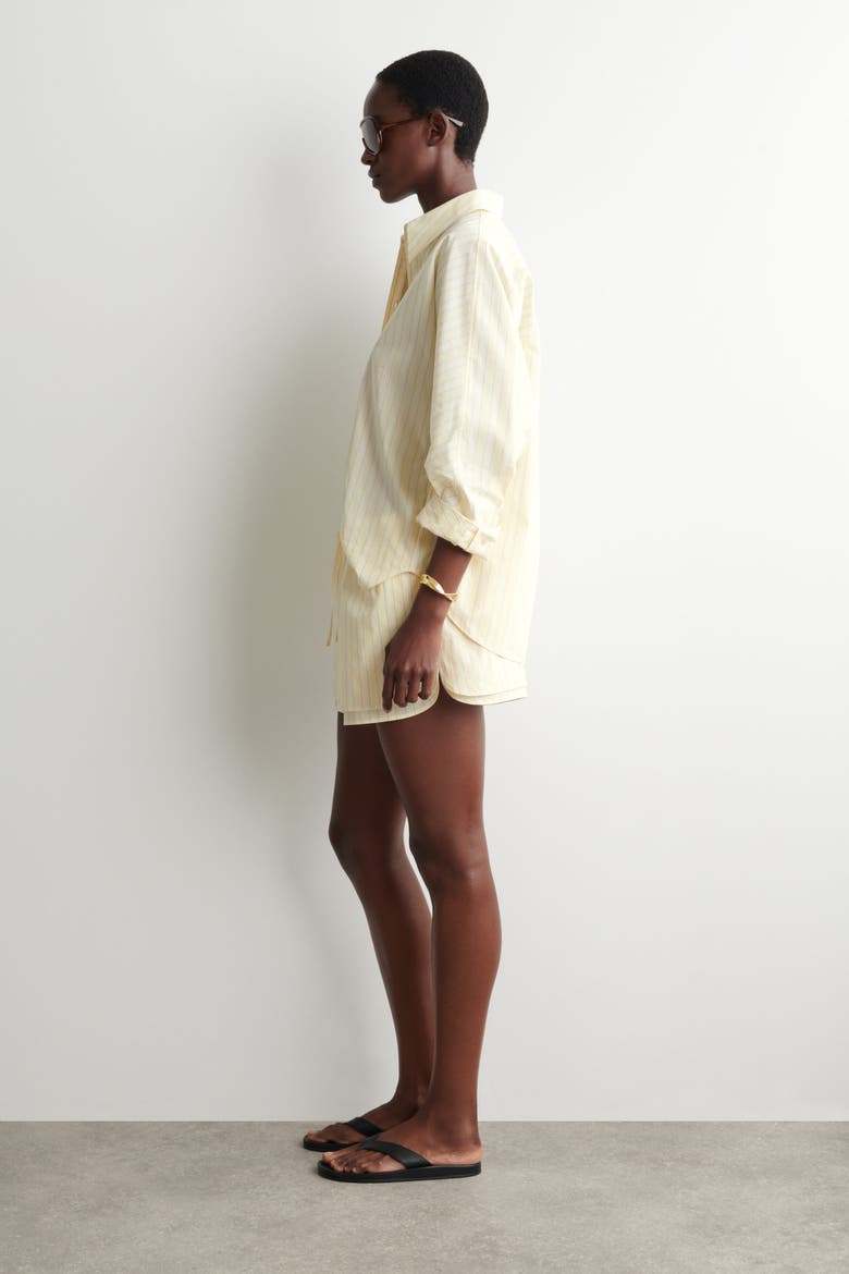 Layered Drawstring Cotton-poplin Shorts, Alternate, color, YELLOW / STRIPED