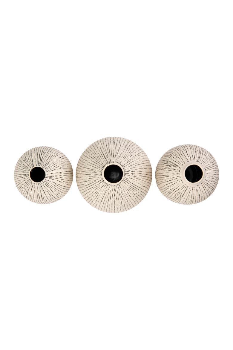 Round Stoneware Vases with Polka Dot Finish, White and Black, Set of 3, Alternate, color, Black