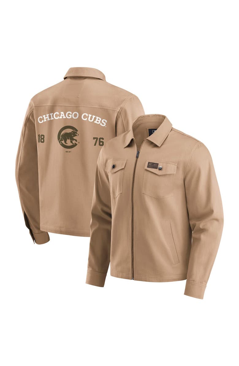Darius Rucker Collection by Fanatics Men's Darius Rucker Collection by Fanatics  Tan Chicago Cubs Distressed Washed Full-Zip Jacket, Alternate, color, Tan