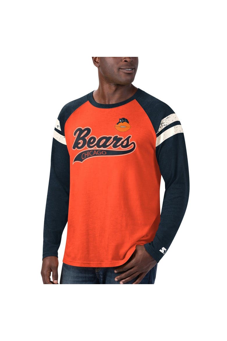 Men's Starter Orange/Navy Chicago Bears Throwback League Raglan Long Sleeve Tri-Blend T-Shirt, Alternate, color, Orange
