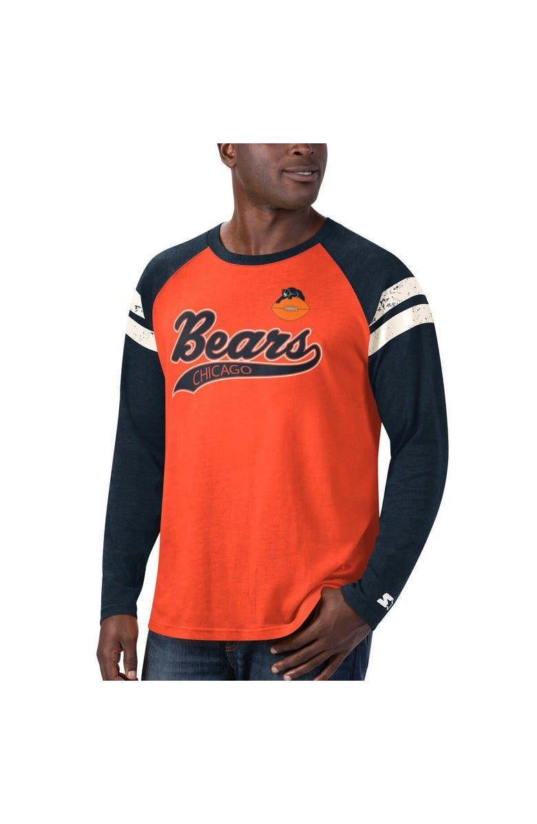 STARTER Men's Starter Orange/Navy Chicago Bears Throwback League Raglan Long Sleeve Tri-Blend T-Shirt, Alternate, color, Orange