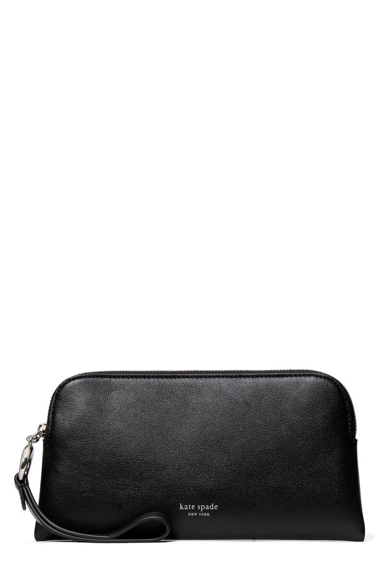 halo leather medium wristlet, Main, color, BLACK