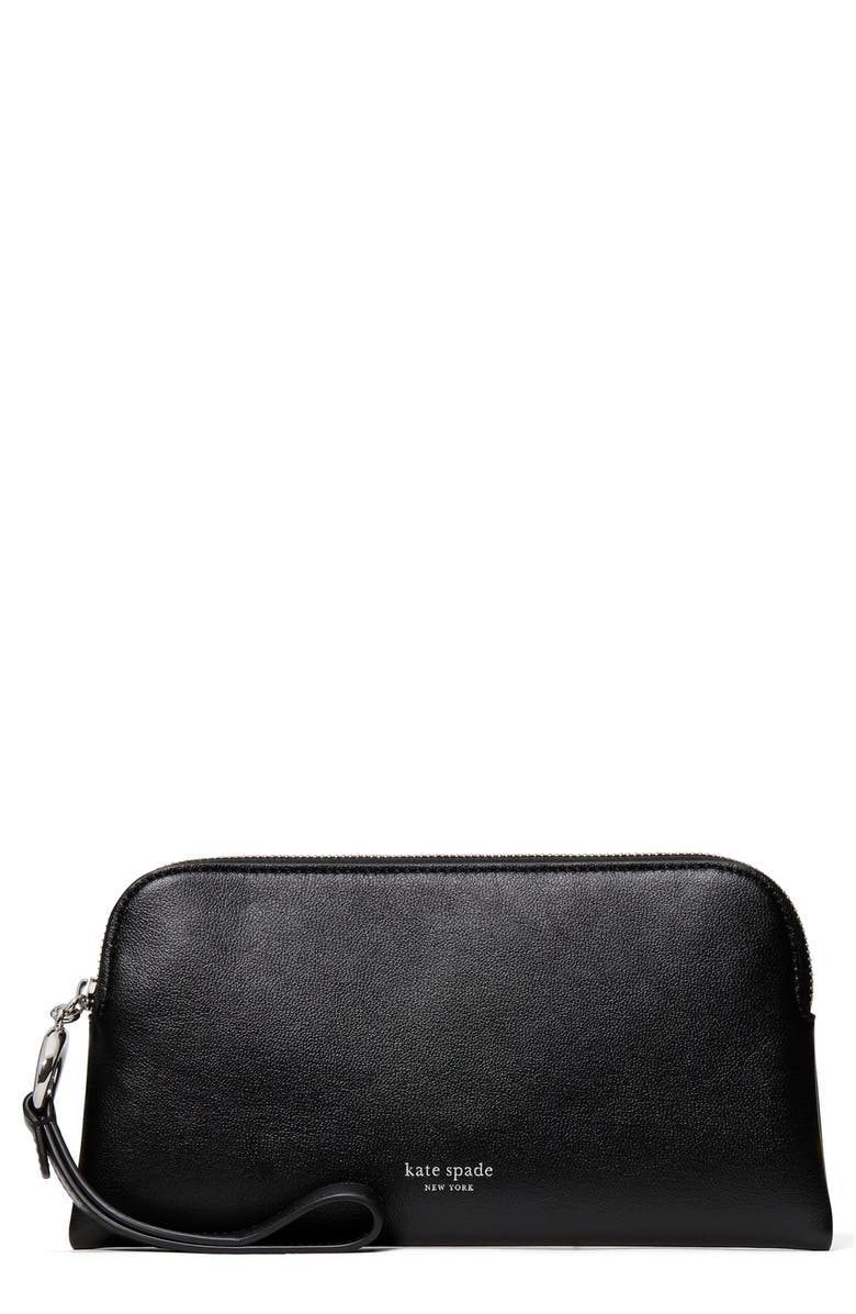 Kate Spade New York halo leather medium wristlet, Main, color, Black