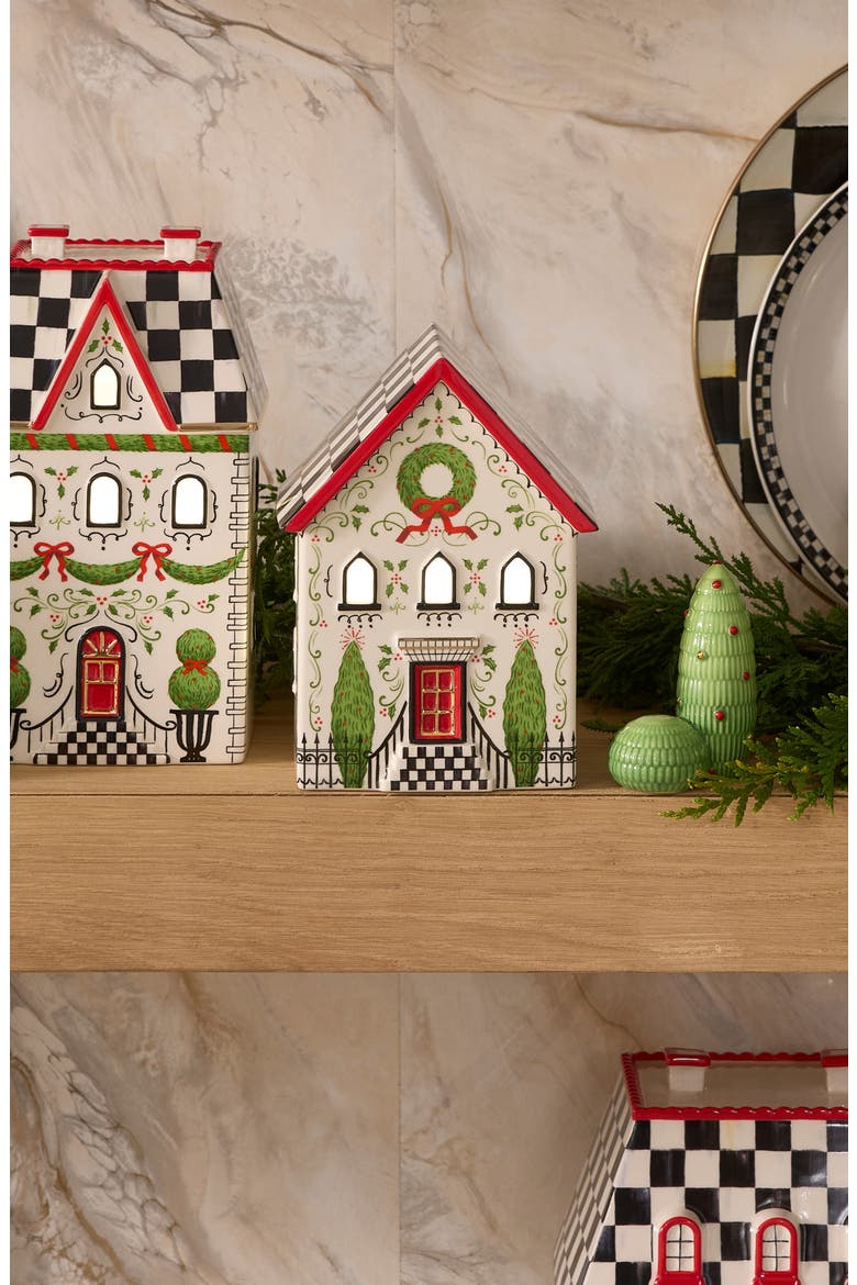 Holly Village Illuminated Cermaic Gingerbread House & Tree, Alternate, color, WHITE