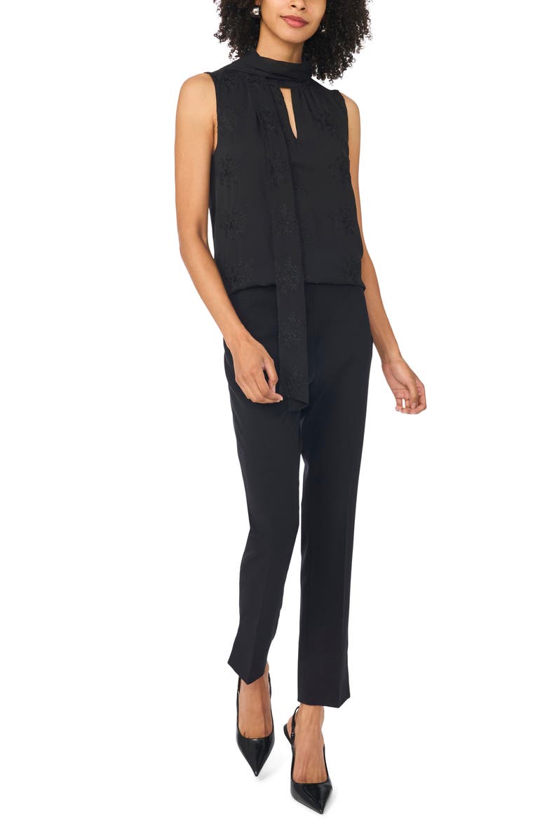 Embroidered Scarf Neck Halter Tank, Alternate, color, RICH BLACK