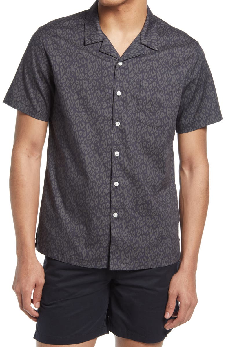 Public Art Leopard Print Short Sleeve Button-Up Camp Shirt, Main, color,
