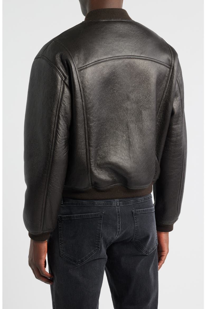Genuine Shearling Lined Bomber Jacket, Alternate, color, DARK BROWN