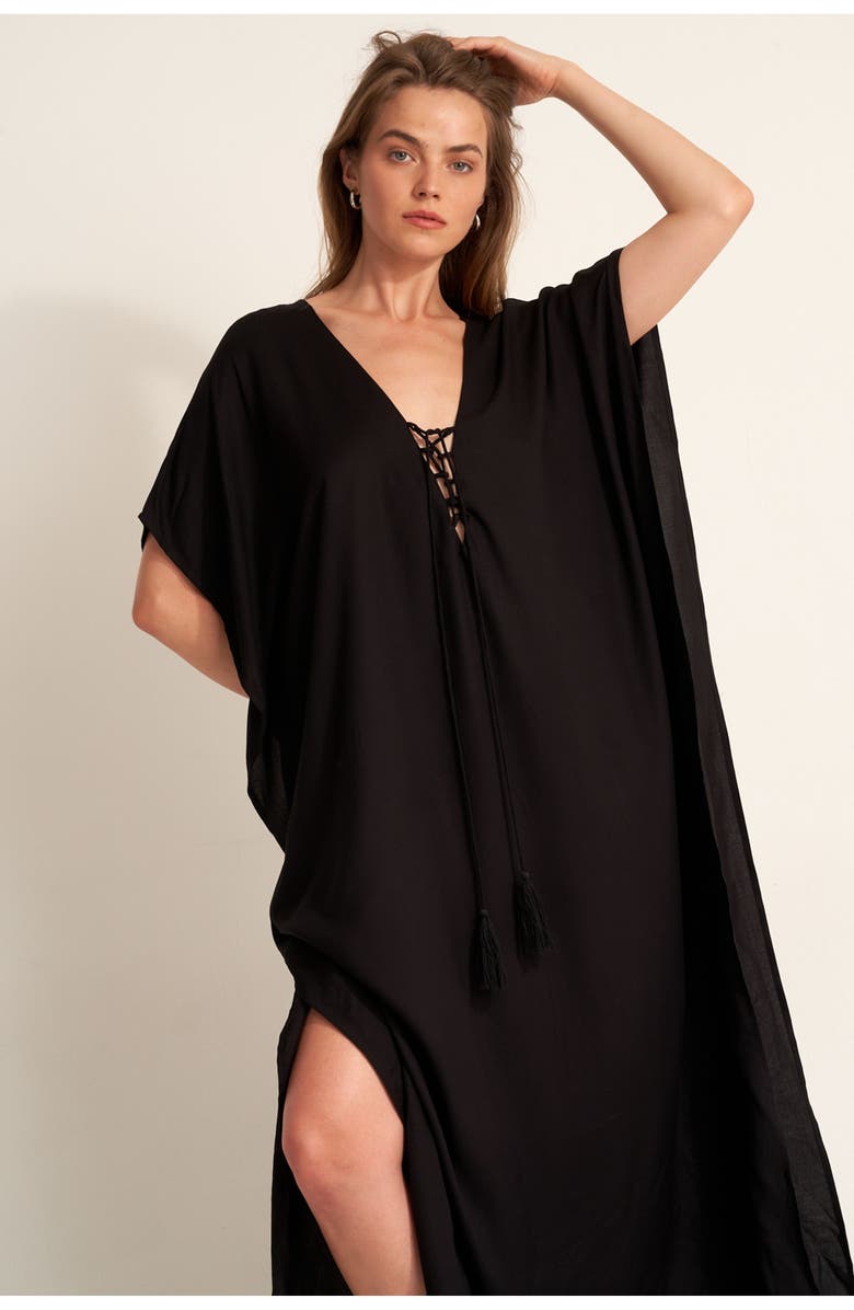 Gottex Beach Life Sable Kaftan Cover-Up, Alternate, color, Black