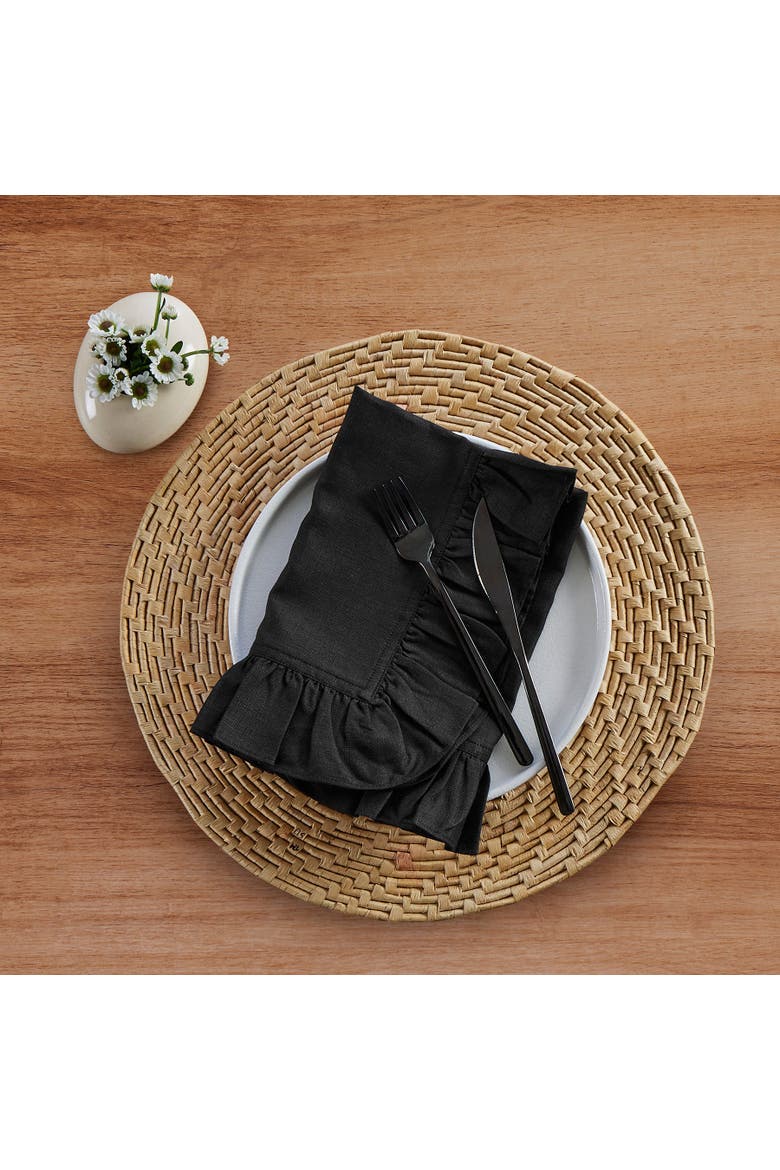 Linen Dinner Napkins Set of 4, 20 x 20" - Gabrielle Ruffle, Alternate, color, Black