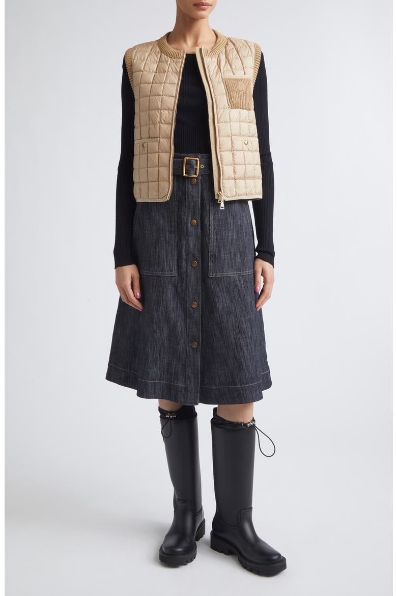 Belted Denim Midi Skirt, Alternate, color, BLUE