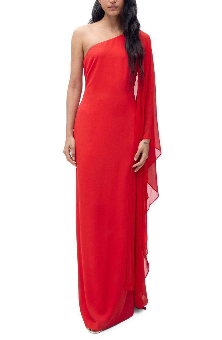 MANGO Asymmetric Flared One-Shoulder Long Sleeve Dress, Main, color, 