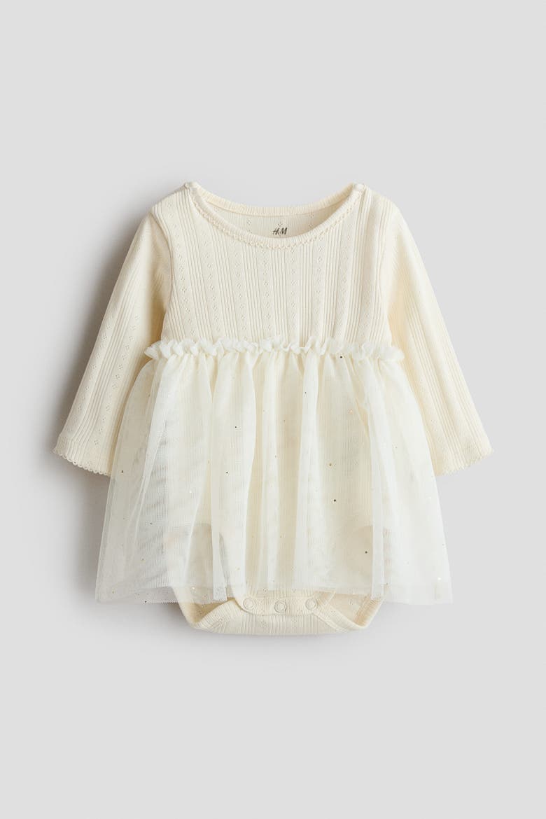 Tulle-skirt Bodysuit Dress, Main, color, Cream