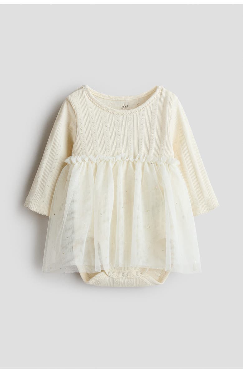 H&M Tulle-skirt Bodysuit Dress, Main, color, Cream