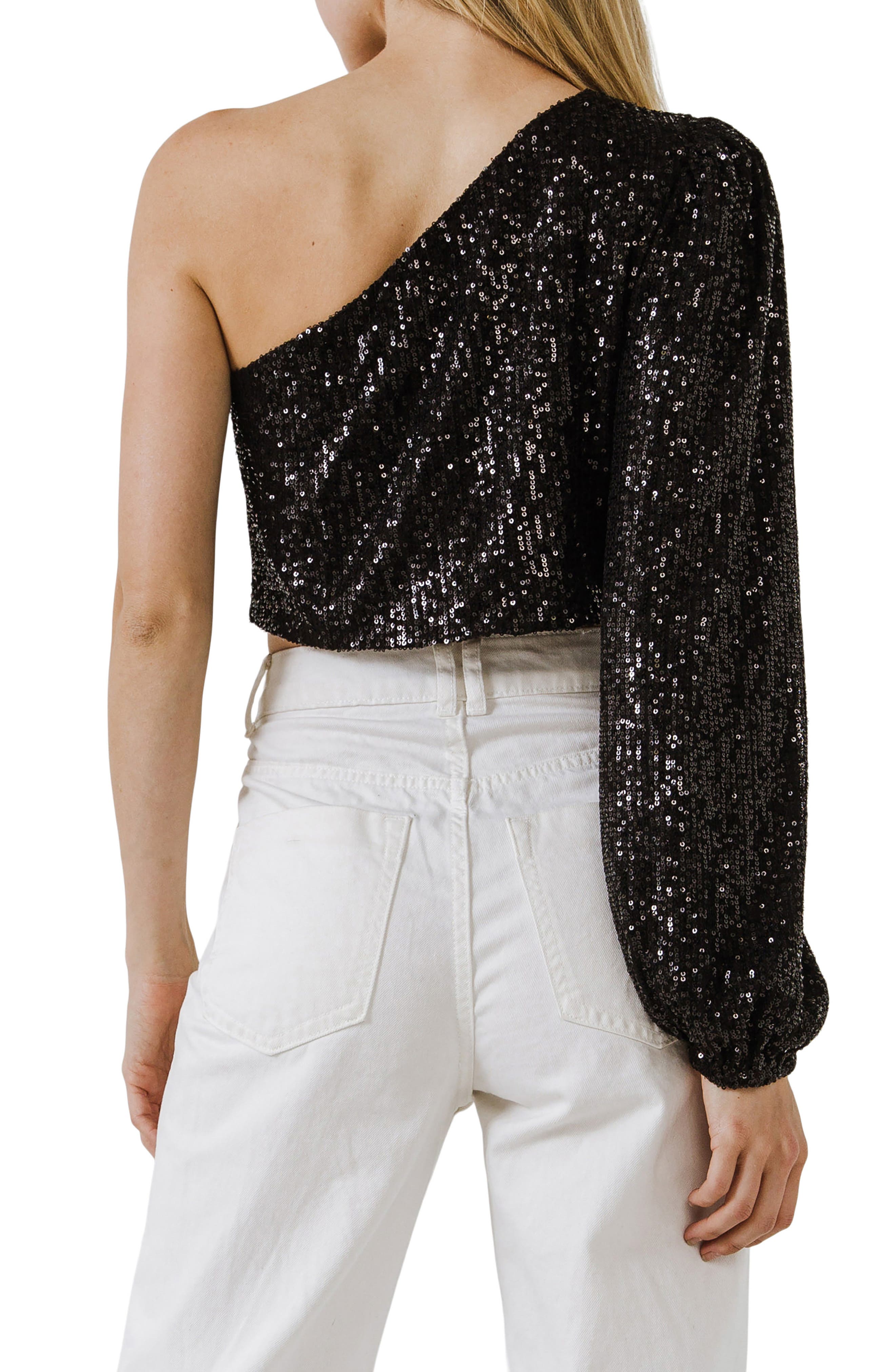Sequined One-Shoulder Crop Top - image 2