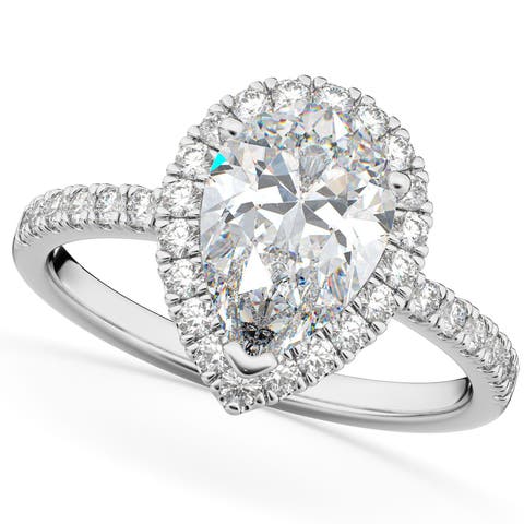 Pear Cut Halo Diamond Engagement Ring 14K