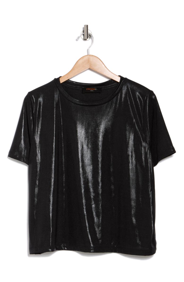 Renee C Metallic Crewneck T-Shirt, Alternate, color, Black